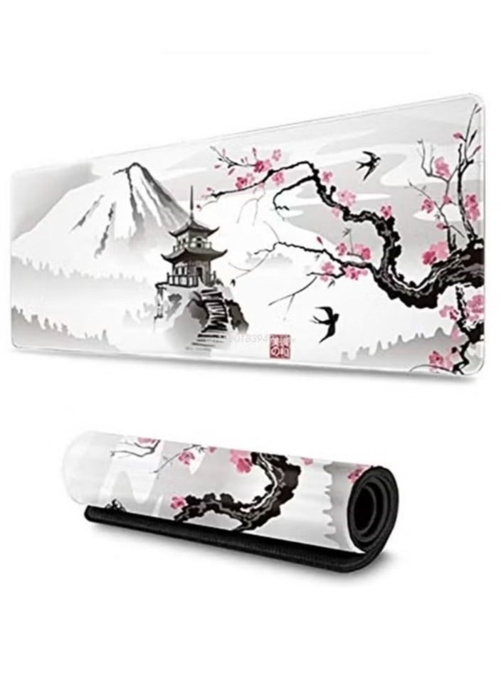 Gaming Mouse Pad XL Japanese Pagoda and Cherry Blossom Branch Oversized Mouse Pad Desk Mat Mouse Pad with Stitched Edges Long Non-Slip Rubber Base 80x30cm Acrylic  - Image 2