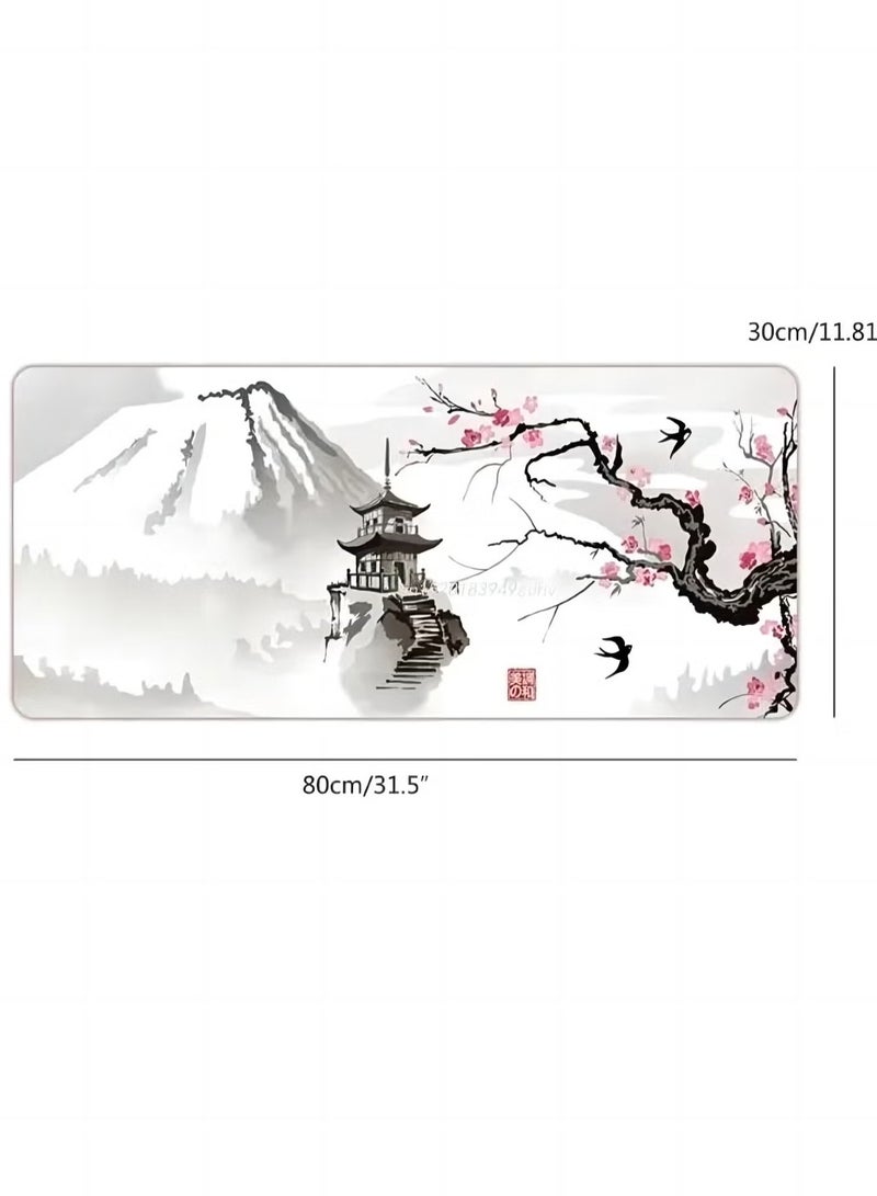 Gaming Mouse Pad XL Japanese Pagoda and Cherry Blossom Branch Oversized Mouse Pad Desk Mat Mouse Pad with Stitched Edges Long Non-Slip Rubber Base 80x30cm Acrylic  - Image 3