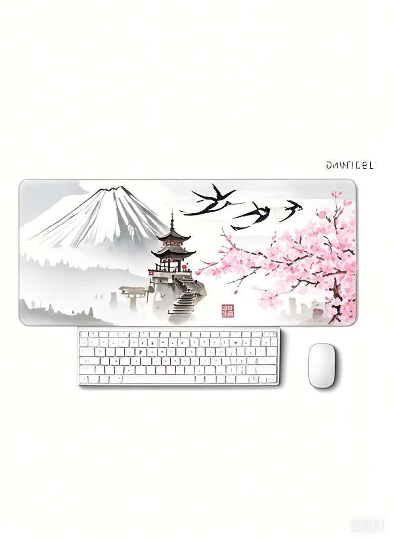 Gaming Mouse Pad XL Japanese Pagoda and Cherry Blossom Branch Oversized Mouse Pad Desk Mat Mouse Pad with Stitched Edges Long Non-Slip Rubber Base 80x30cm Acrylic  - Image 4