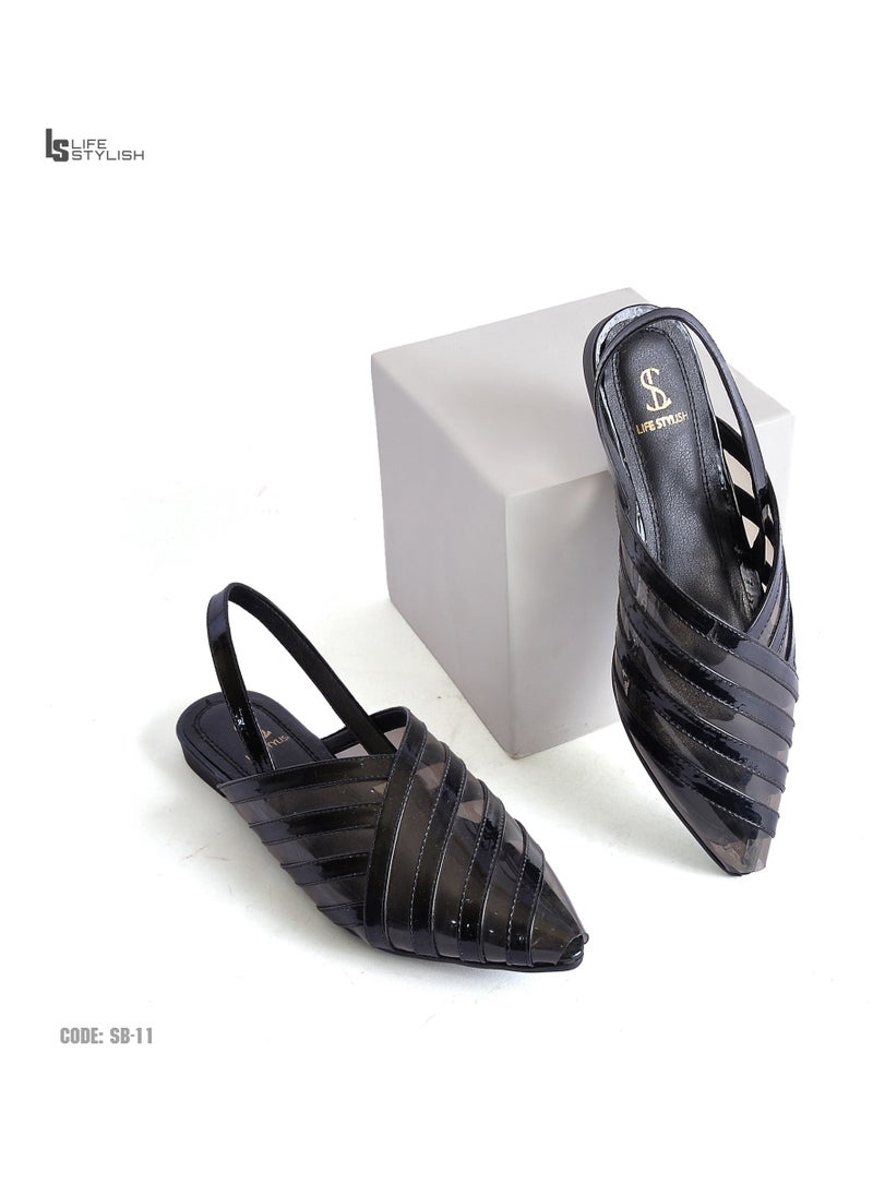 LIFESTYLISH - Mules Flat Leather SB-11 - Black - Image 1