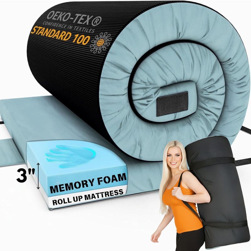 Hazli Matrix ComfortCell Memory Foam Camping Mattress Pad Roll Up Mattress for Adults Portable Cot Sleeping Pad for Camping Floor Mat or Bed Roll for Car SUV