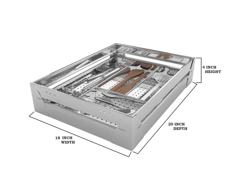 PN BASKET PN BASKET 202 Stainless Steel Modular Kitchen Basket perforated 4 Cup Saucer 4 Cutlery 8 Thali set of 318 Inch Width 20 Inch Depth Silver  - Image 4