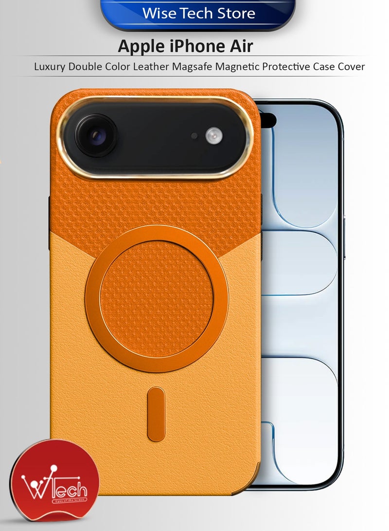 Wtech Apple iPhone Air 5G 2025 Luxury Double Color Leather Magsafe Magnetic Protective Case Cover (MCMPMN) - Orange - Image 1