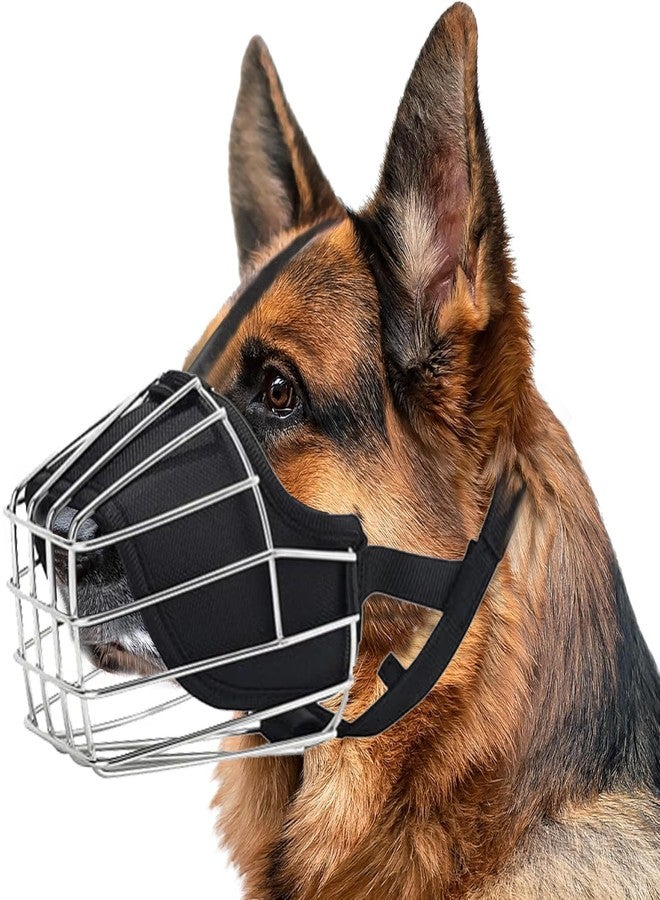 ECOSEAO Dog Muzzle Basket Muzzle for Biting Metal Mask Secure Wire Basket Adjustable Durable Leather Straps for Large Dogs (M) - Image 1