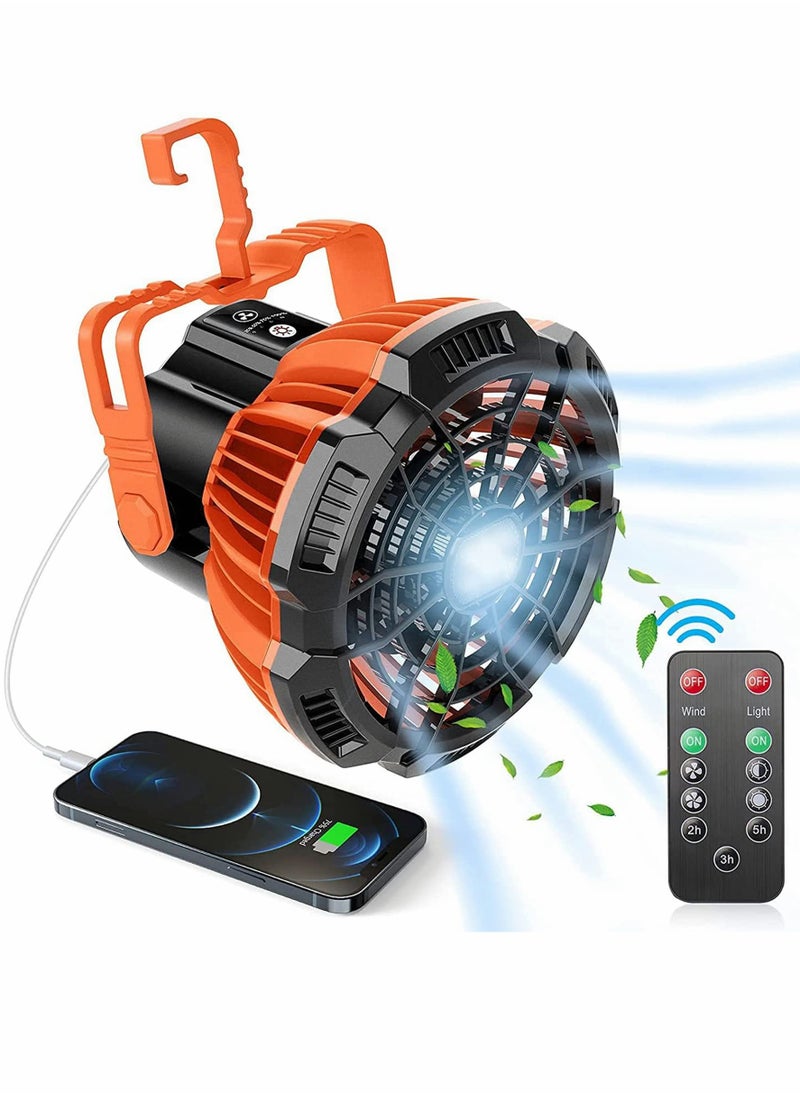 SYOSI - Portable Camping Fan for Tent USB Rechargeable with Emergency Light Desk Table Fan 180° Head Rotation Ceiling Tent Fan with Remote for Picnic Outdoor Camping BBQ Car Home Office - Image 1