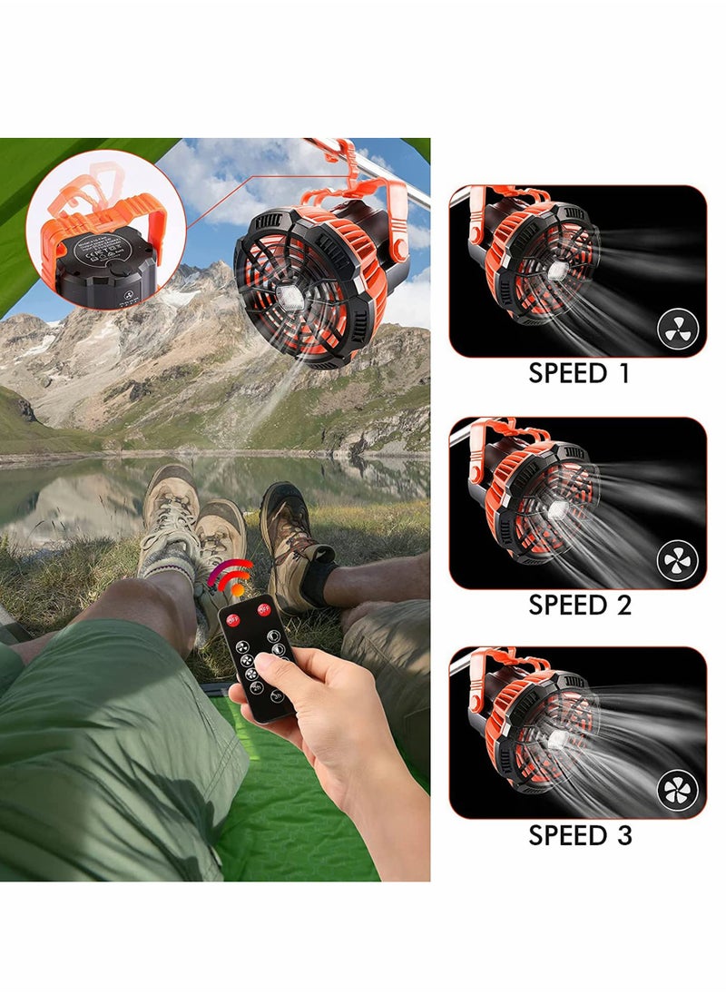 SYOSI - Portable Camping Fan for Tent USB Rechargeable with Emergency Light Desk Table Fan 180° Head Rotation Ceiling Tent Fan with Remote for Picnic Outdoor Camping BBQ Car Home Office - Image 1