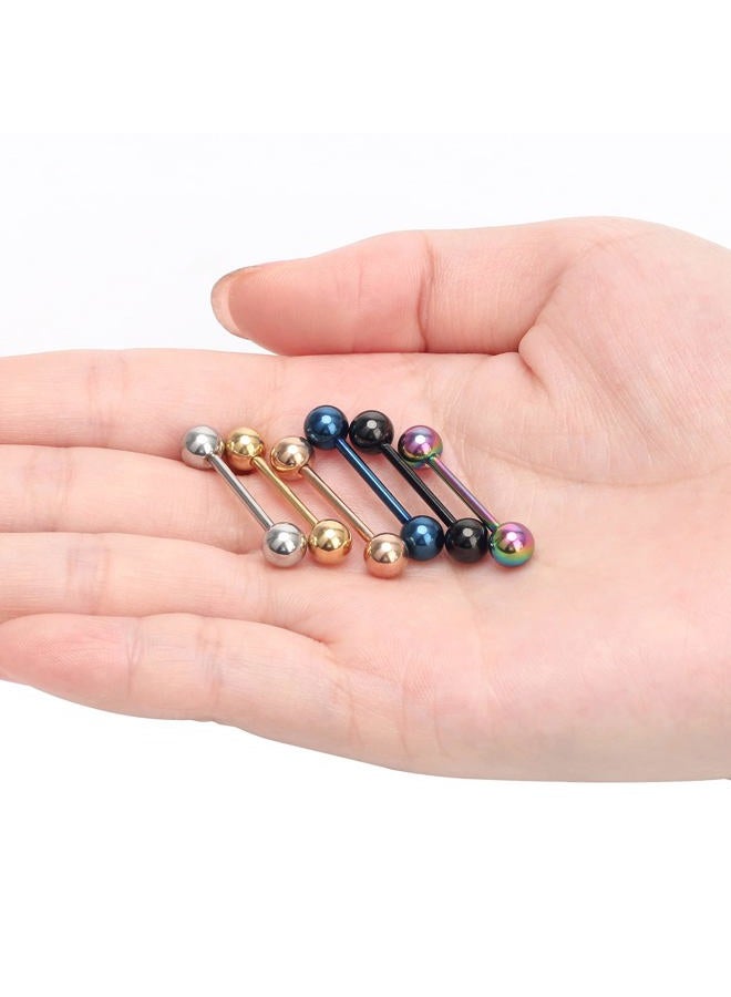 CrazyPiercing 12Pcs Different Color Tongue Rings Surgical Stainless Steel Tongue Piercing 14G 16mm Length Straight Barbell Piercing Jewelry - Image 5