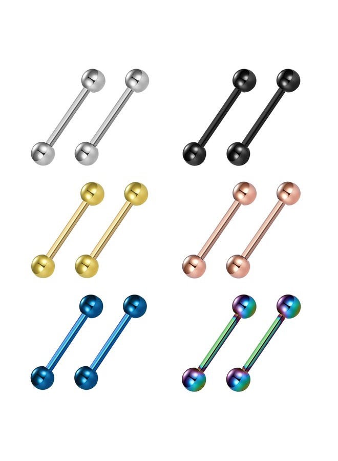 CrazyPiercing 12Pcs Different Color Tongue Rings Surgical Stainless Steel Tongue Piercing 14G 16mm Length Straight Barbell Piercing Jewelry - Image 1