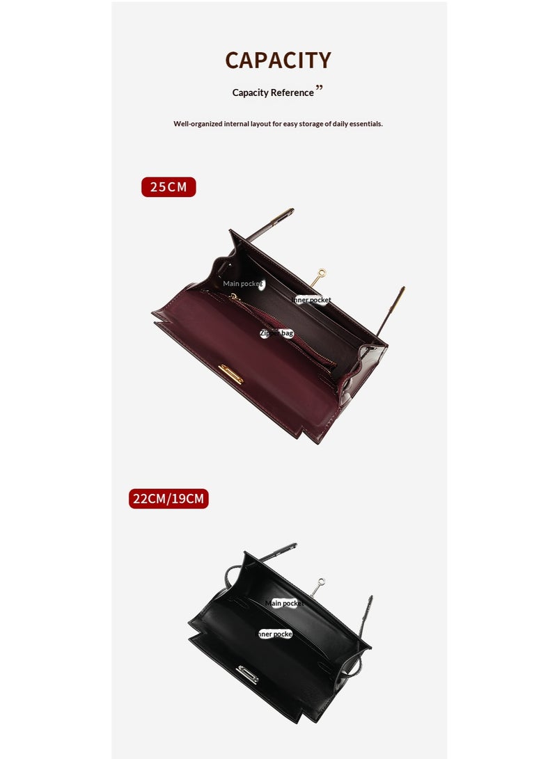 Genuine Box Cowhide Leather Kelly Bag for Women, Elegant Crossbody Shoulder Handbag, Multiple Compartments, 10 Colors Available - Image 4