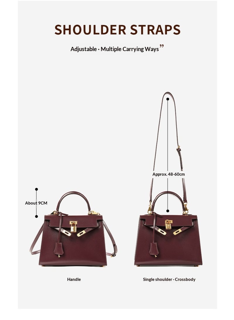 Genuine Box Cowhide Leather Kelly Bag for Women, Elegant Crossbody Shoulder Handbag, Multiple Compartments, 10 Colors Available - Image 5