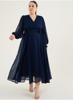 Femmella Plus Size Textured Chevron Dobby Wrap Maxi Dress by Styli  - Image 1