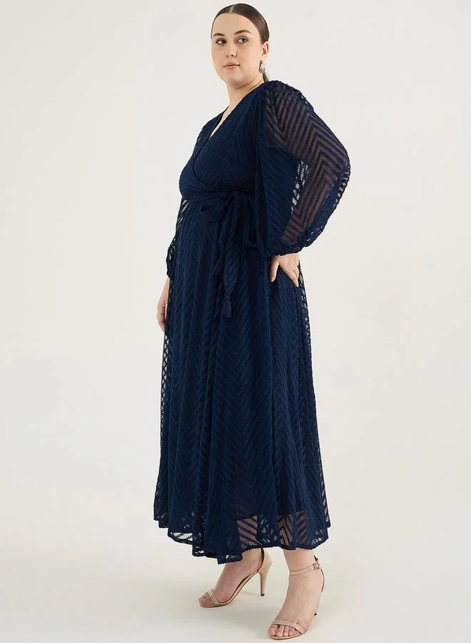 Femmella Femmella Plus Size Textured Chevron Dobby Wrap Maxi Dress