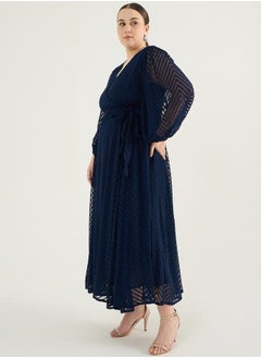 Femmella Plus Size Textured Chevron Dobby Wrap Maxi Dress by Styli  - Image 3
