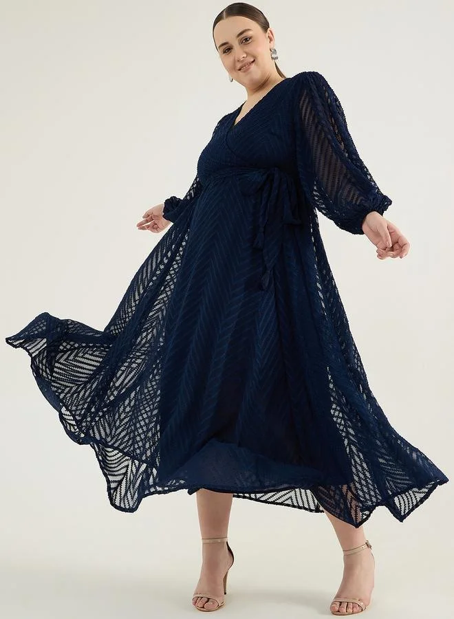 Femmella Femmella Plus Size Textured Chevron Dobby Wrap Maxi Dress
