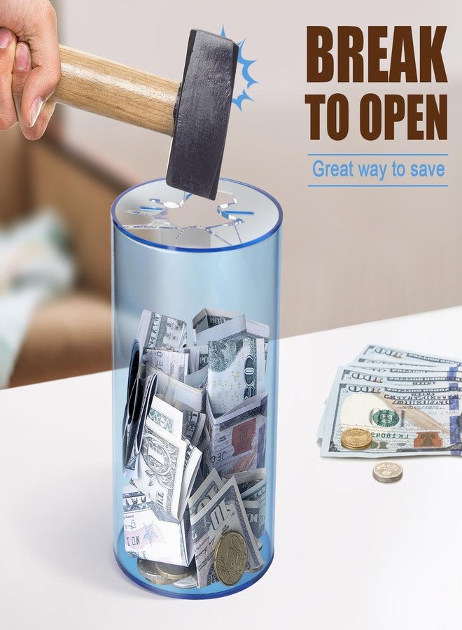 Hicocool Clear Piggy Bank for Adults Kids Must Break to Open, Blue Acrylic Piggy Bank Unopenable Money Savings Jar (6" H x 3.54" D) - Image 3