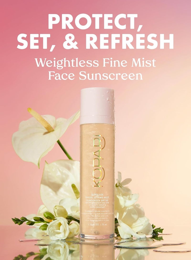 كوپاري كوباري بخاخ واقي من الشمس شير سيتينج بعامل حماية من الشمس بعامل حماية من الشمس 50 من صن جليز، خفيف الوزن، سريع الجفاف، بخاخ تثبيت دقيق للغاية، مصنوع من حمض الهيالورونيك، يضع المكياج للحصول على لمسة - Image 2