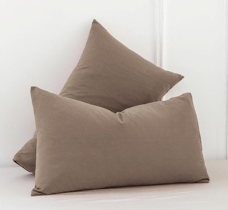 MooMee Bedding Pillowcases Pack of 2 100% Washed Cotton Linen Like Textured Breathable Durable Soft Comfy (Brown  King) - Image 3