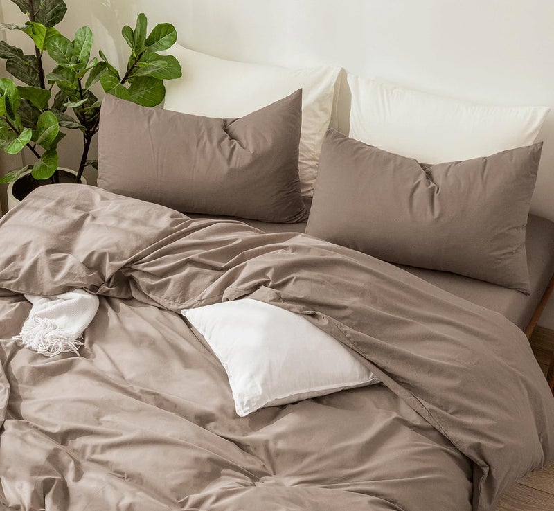 MooMee Bedding Pillowcases Pack of 2 100% Washed Cotton Linen Like Textured Breathable Durable Soft Comfy (Brown  King) - Image 5