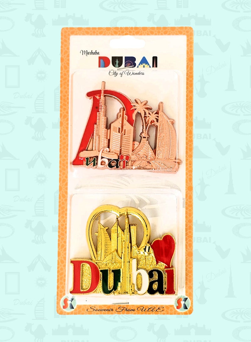 Souvenir Souq 6×6 cm Metal Magnet Set of 2 showcasing Dubai’s famous landmarks — ideal for souvenirs and home décor. - Image 1