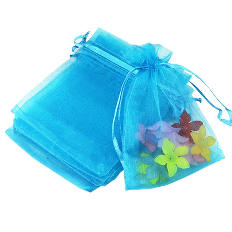 Pimuza 50 Pcs Per Pack 4x6 Gifts Wrap Bags Aqua Blue Organza Sheer Fabric Drawstring Transparent Mesh Bags for Baby Shower FavorAnniversaryDried Lavender FlowersConfettiWomen LipstickHalloweenTravel - Image 3