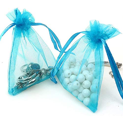 Pimuza 50 Pcs Per Pack 4x6 Gifts Wrap Bags Aqua Blue Organza Sheer Fabric Drawstring Transparent Mesh Bags for Baby Shower FavorAnniversaryDried Lavender FlowersConfettiWomen LipstickHalloweenTravel - Image 5