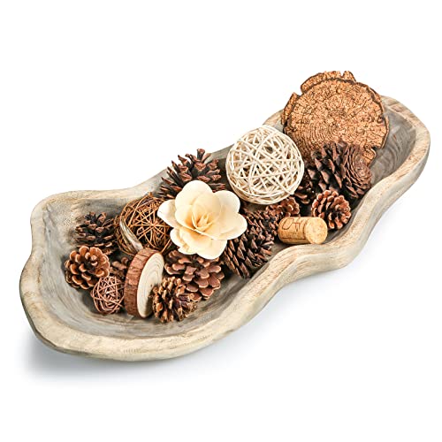 QIELSER Wavy Live Edge Wooden Dough Bowl for Decor 16"L Medium Natural Root Wood Hand Carved Decorative Wooden Farmhouse Fruit Bowl Handmade, Home Decoration Centerpiece, Table Display Bowl - Image 2