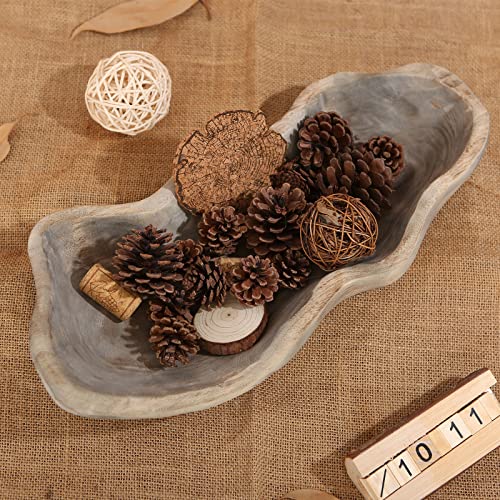 QIELSER Wavy Live Edge Wooden Dough Bowl for Decor 16"L Medium Natural Root Wood Hand Carved Decorative Wooden Farmhouse Fruit Bowl Handmade, Home Decoration Centerpiece, Table Display Bowl - Image 4