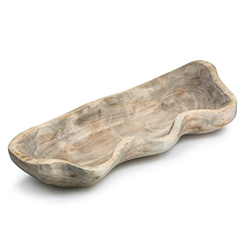 QIELSER Wavy Live Edge Wooden Dough Bowl for Decor 16"L Medium Natural Root Wood Hand Carved Decorative Wooden Farmhouse Fruit Bowl Handmade, Home Decoration Centerpiece, Table Display Bowl - Image 1