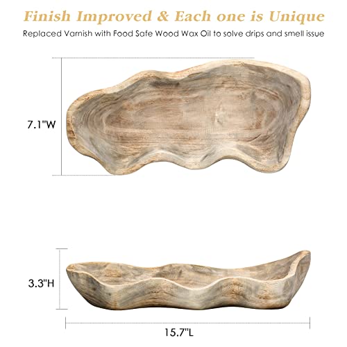 QIELSER Wavy Live Edge Wooden Dough Bowl for Decor 16"L Medium Natural Root Wood Hand Carved Decorative Wooden Farmhouse Fruit Bowl Handmade, Home Decoration Centerpiece, Table Display Bowl - Image 3