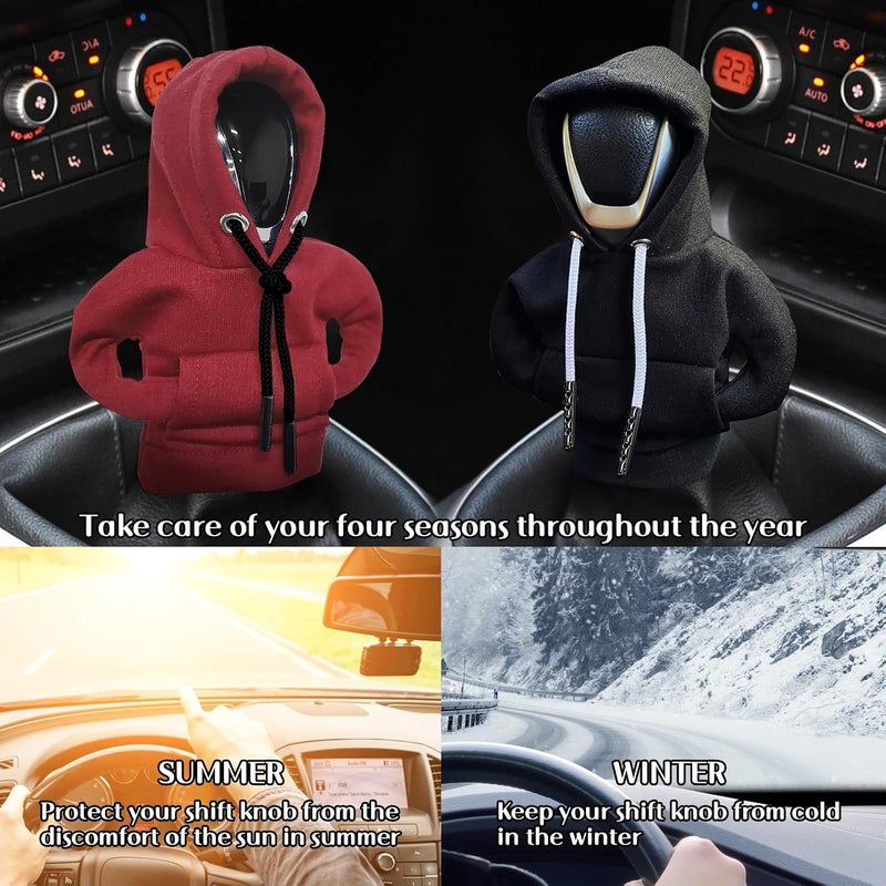 vvag Gear Shift Hoodie, Hoodie Car Gear Shift Cover, Car Shift Knob Hoodie, Automotive Interior Accessories, Universal Fit Knob Cover Gift (Black+Red) - Image 5