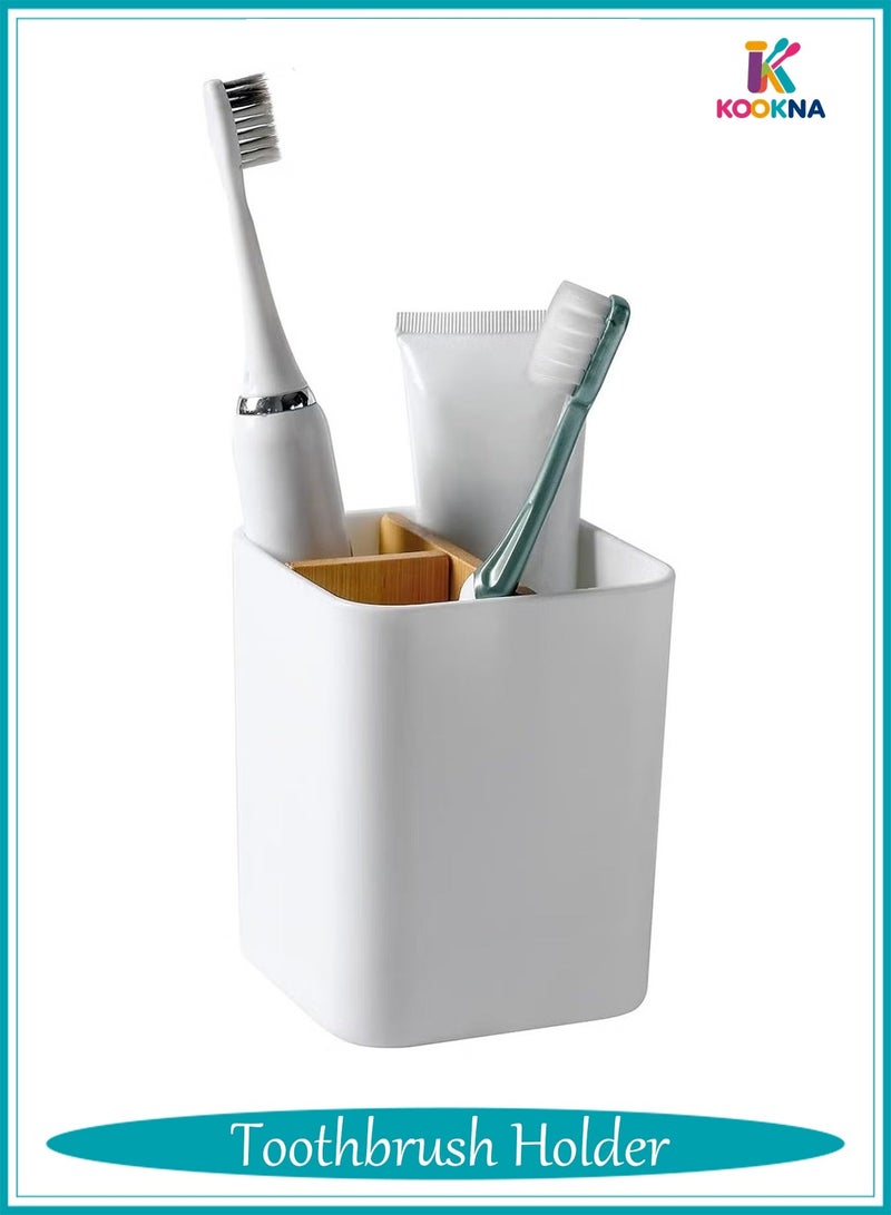 KOOKNA Toothbrush Holder for Bathroom, 3 Slot Bamboo Toothpaste Organizer, Electric Toothbrush Holder, Modern Bathroom Storage and Accessory Caddy - Image 1
