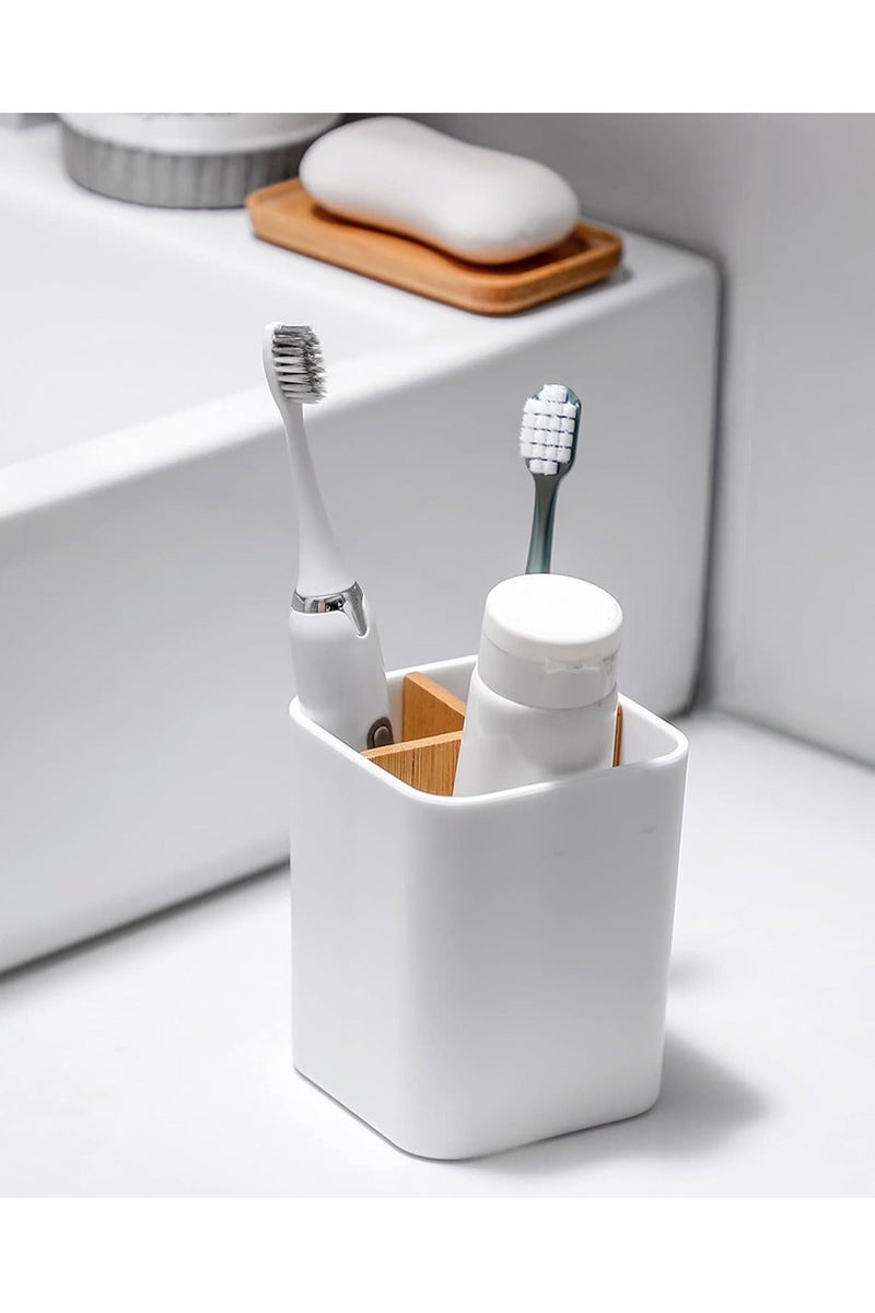 KOOKNA Toothbrush Holder for Bathroom, 3 Slot Bamboo Toothpaste Organizer, Electric Toothbrush Holder, Modern Bathroom Storage and Accessory Caddy - Image 3