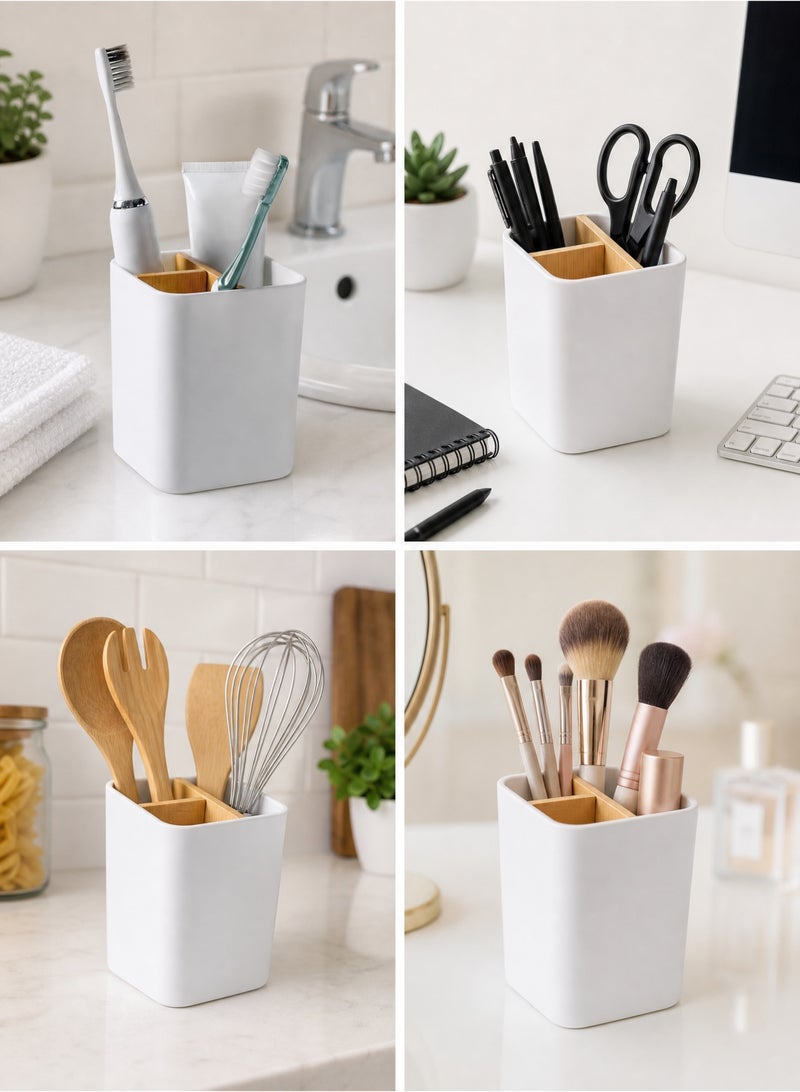 KOOKNA Toothbrush Holder for Bathroom, 3 Slot Bamboo Toothpaste Organizer, Electric Toothbrush Holder, Modern Bathroom Storage and Accessory Caddy - Image 5