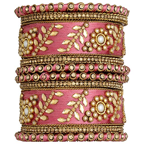 Peora Designer Pink Silk Thread Chuda Bangle Set Jewellery for Women Navratri Gift 2.6" - Image 1