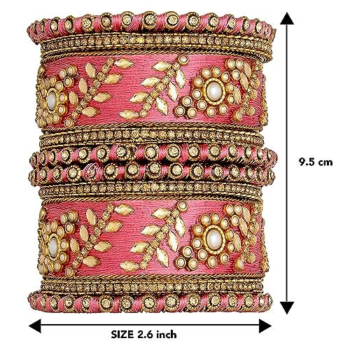 Peora Designer Pink Silk Thread Chuda Bangle Set Jewellery for Women Navratri Gift 2.6" - Image 5