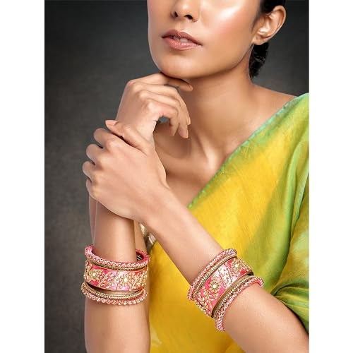 Peora Designer Pink Silk Thread Chuda Bangle Set Jewellery for Women Navratri Gift 2.6" - Image 2