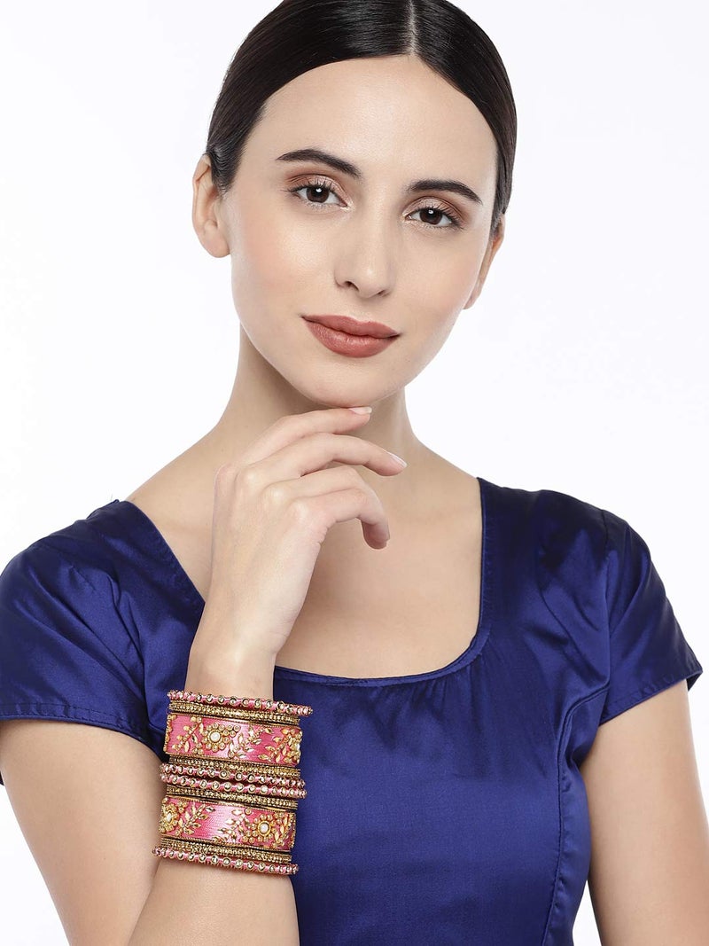 Peora Designer Pink Silk Thread Chuda Bangle Set Jewellery for Women Navratri Gift 2.6" - Image 3