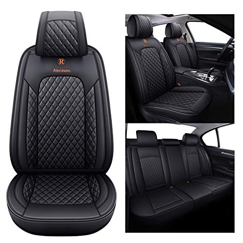 Aierxuan 5 Car Seat Covers Full Set Waterproof Leather Universal Fit for Kia Soul Sorento Hyundai Elantra Civic Jeep Wrangler Santa Fe Tucson Ford Explorer Edge Lexus (Full Set, Black) - Image 1