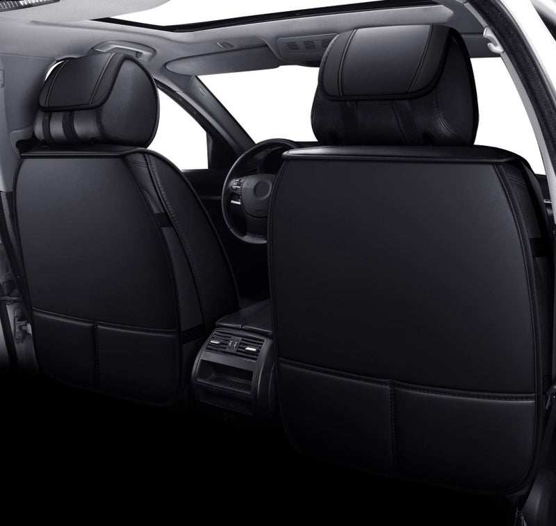 Aierxuan 5 Car Seat Covers Full Set Waterproof Leather Universal Fit for Kia Soul Sorento Hyundai Elantra Civic Jeep Wrangler Santa Fe Tucson Ford Explorer Edge Lexus (Full Set, Black) - Image 2