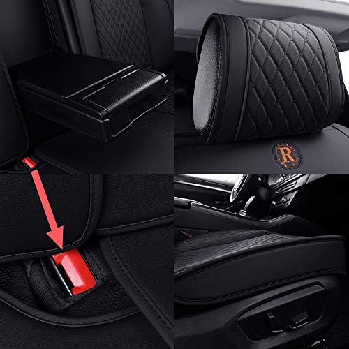 Aierxuan 5 Car Seat Covers Full Set Waterproof Leather Universal Fit for Kia Soul Sorento Hyundai Elantra Civic Jeep Wrangler Santa Fe Tucson Ford Explorer Edge Lexus (Full Set, Black) - Image 4