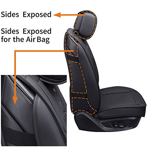 Aierxuan 5 Car Seat Covers Full Set Waterproof Leather Universal Fit for Kia Soul Sorento Hyundai Elantra Civic Jeep Wrangler Santa Fe Tucson Ford Explorer Edge Lexus (Full Set, Black) - Image 5
