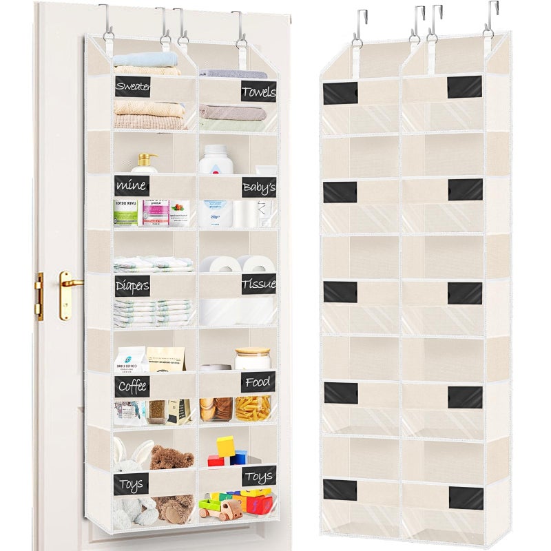 Ofiray-home Over the Door Organizer, 5-Tier Extra Large Storage with 10 Pockets and PVC Label Pouches, 80 lbs Capacity Hanging Closet Organizer, Beige - Image 1