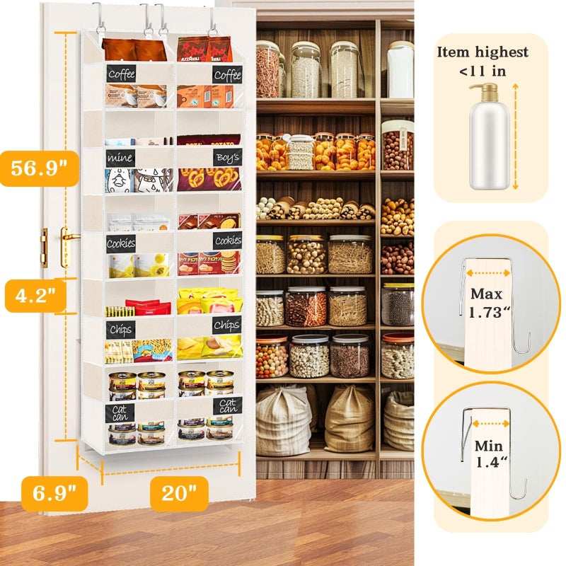 Ofiray-home Over the Door Organizer, 5-Tier Extra Large Storage with 10 Pockets and PVC Label Pouches, 80 lbs Capacity Hanging Closet Organizer, Beige - Image 4