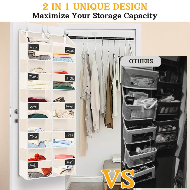 Ofiray-home Over the Door Organizer, 5-Tier Extra Large Storage with 10 Pockets and PVC Label Pouches, 80 lbs Capacity Hanging Closet Organizer, Beige - Image 5