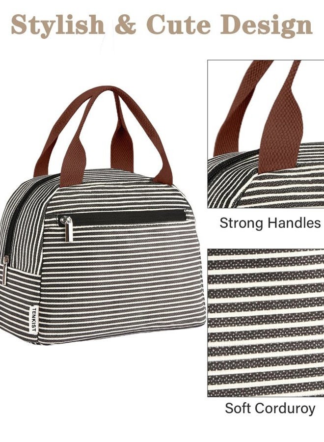 TENKIST Cute Lunch Box Tote Bag - CoolerCorduroy Insulated Bags for Women - Lightweight Reusable Portable Soft Lunch Pail Kit for Kids Teen Girl Adults Work School Picnic Travel Stripe 8L - Image 5