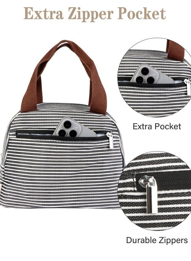 TENKIST Cute Lunch Box Tote Bag - CoolerCorduroy Insulated Bags for Women - Lightweight Reusable Portable Soft Lunch Pail Kit for Kids Teen Girl Adults Work School Picnic Travel Stripe 8L - Image 3