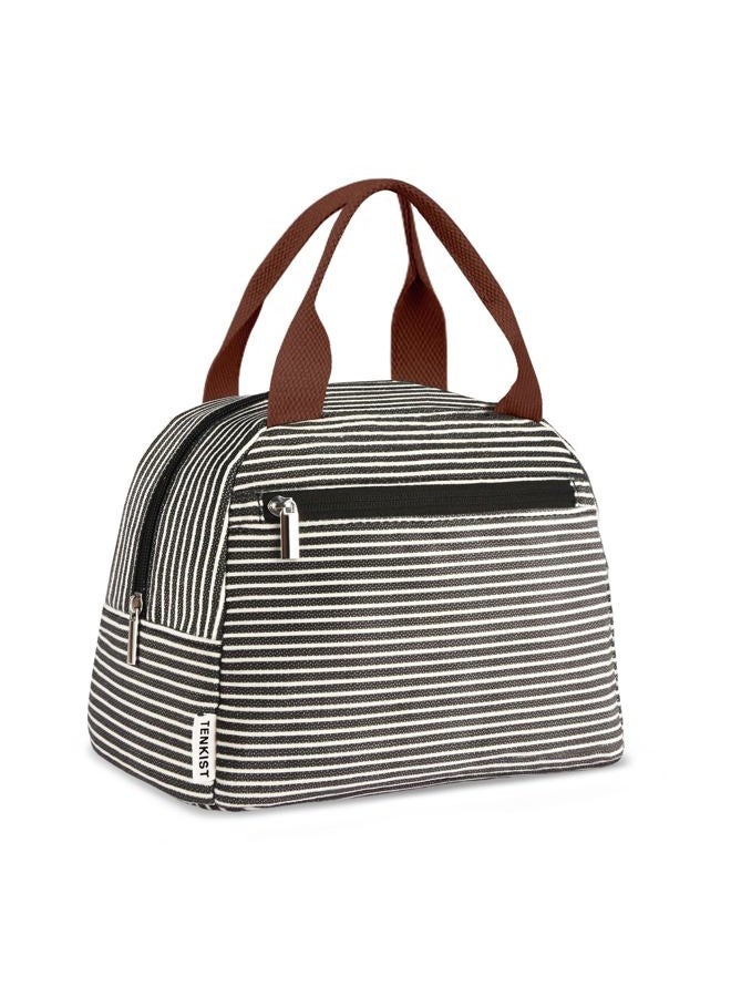 TENKIST Cute Lunch Box Tote Bag - CoolerCorduroy Insulated Bags for Women - Lightweight Reusable Portable Soft Lunch Pail Kit for Kids Teen Girl Adults Work School Picnic Travel Stripe 8L - Image 1