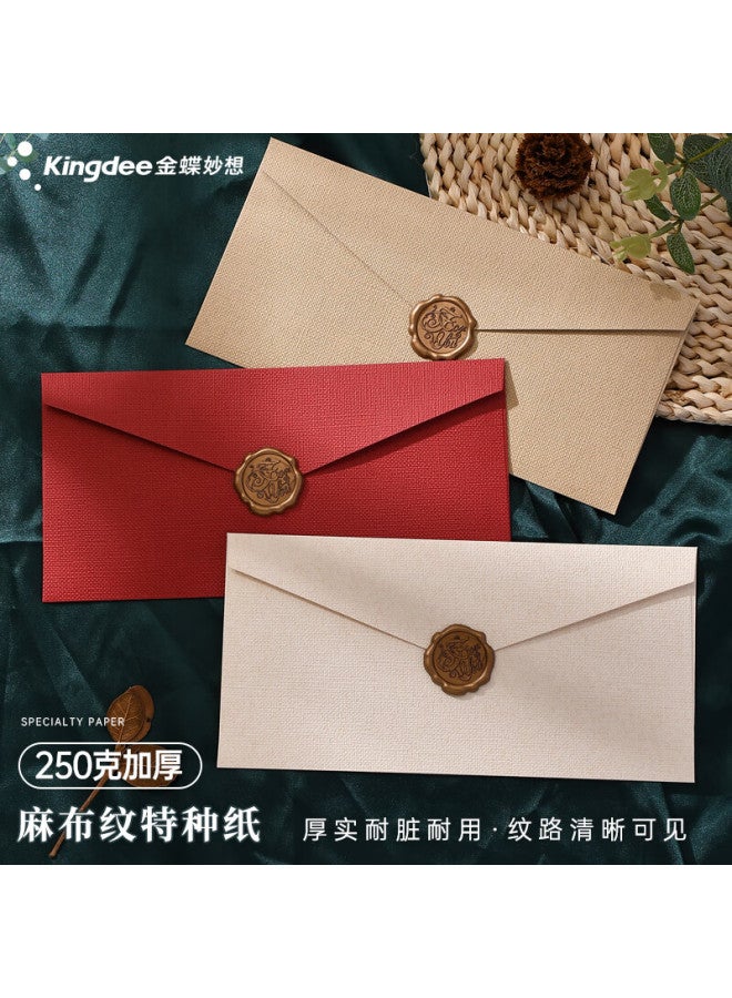 Kingdee Linen Envelopes And Stationery Set - Teacher's Day Gift, Gold Foil High-end Creative Vintage Style Wax Seal Romantic Letter Artistic, 3 Envelopes, 10 Sheets, 3 Wax Seal Stickers