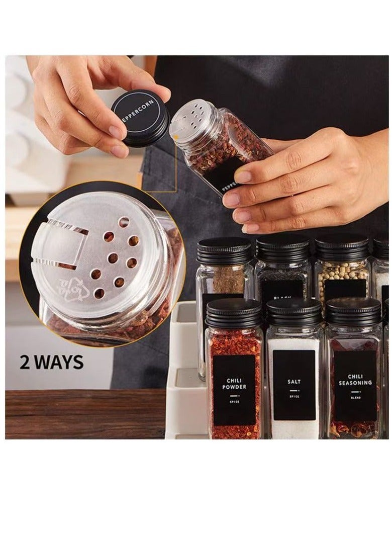 Laseta 24 Glass Spice Jars with w/40 Labels Stickers-4oz Empty Square Spice Containers,24 Shaker Lids and Airtight Metal Caps,Silicone Collapsible Funnel & Brush Included - Image 2