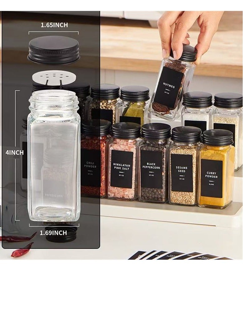Laseta 24 Glass Spice Jars with w/40 Labels Stickers-4oz Empty Square Spice Containers,24 Shaker Lids and Airtight Metal Caps,Silicone Collapsible Funnel & Brush Included - Image 3